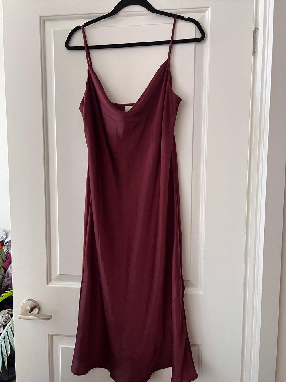 Only Satin Cowlneck Slip Dress in Deep Wine - size L